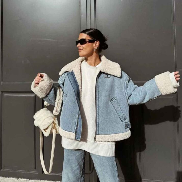 Denim Jacket with Shearling Lining - Denim jacket with shearling