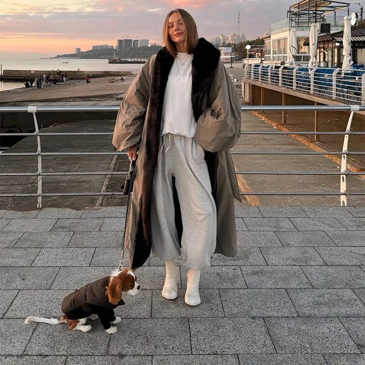 oversized trench coat faux fur collar