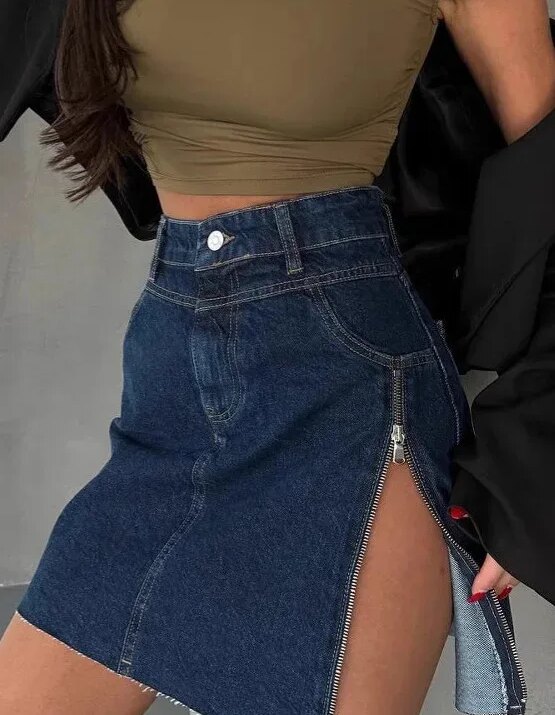 Asymmetrical Denim Mini Skirt - Image 3