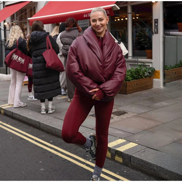 Oversized Faux Leather Puffer Jacket