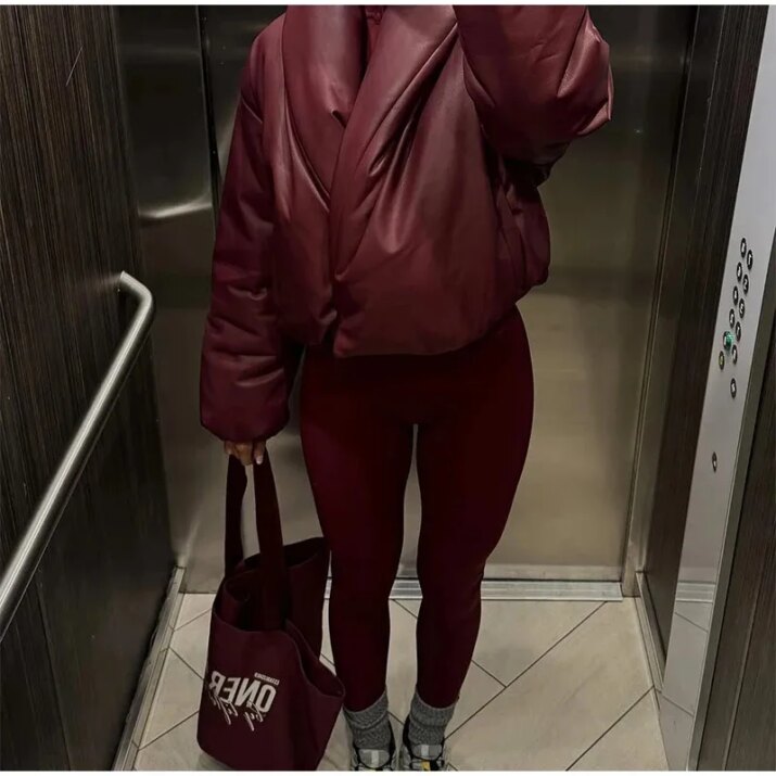 Oversized Faux Leather Puffer Jacket