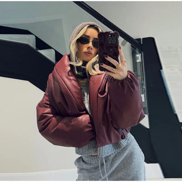 Oversized Faux Leather Puffer Jacket