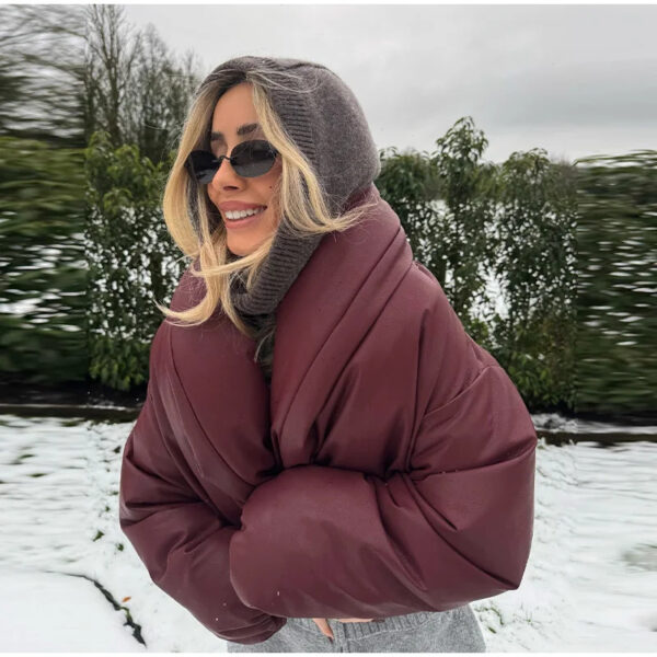 Oversized Faux Leather Puffer Jacket