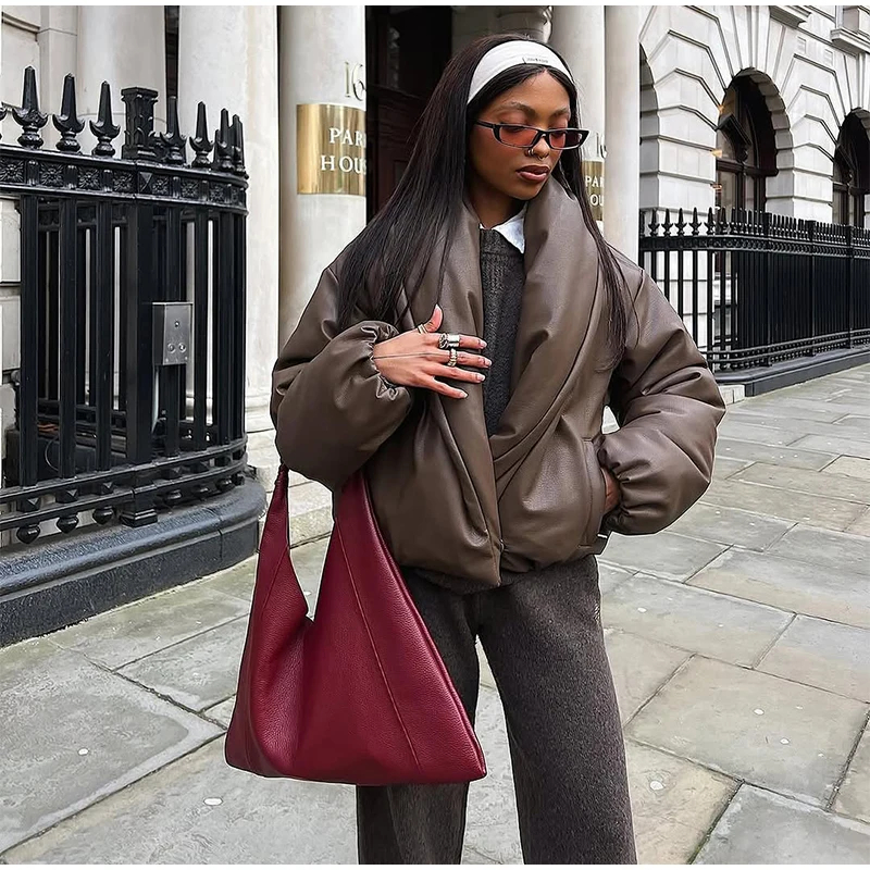 Oversized Faux Leather Puffer Jacket