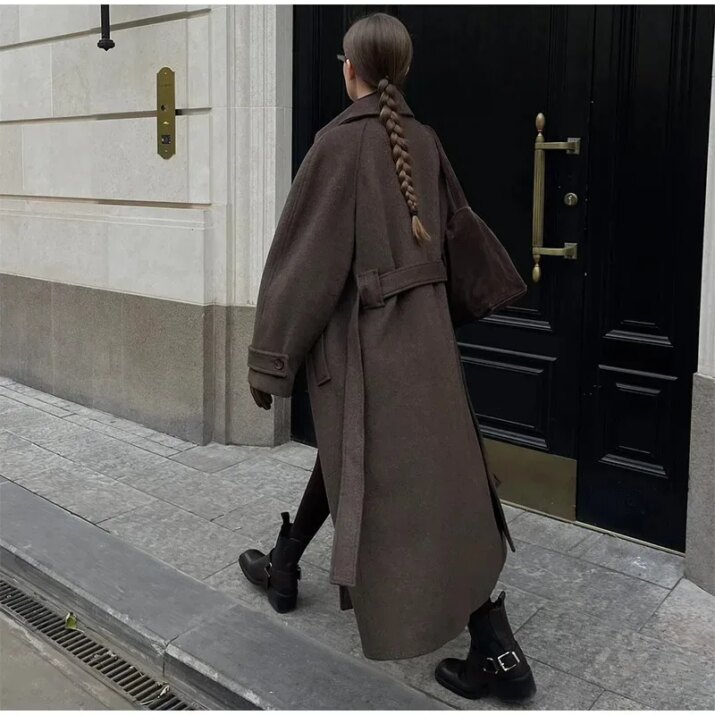 Alternative view of Longline Wool Coat with Belt