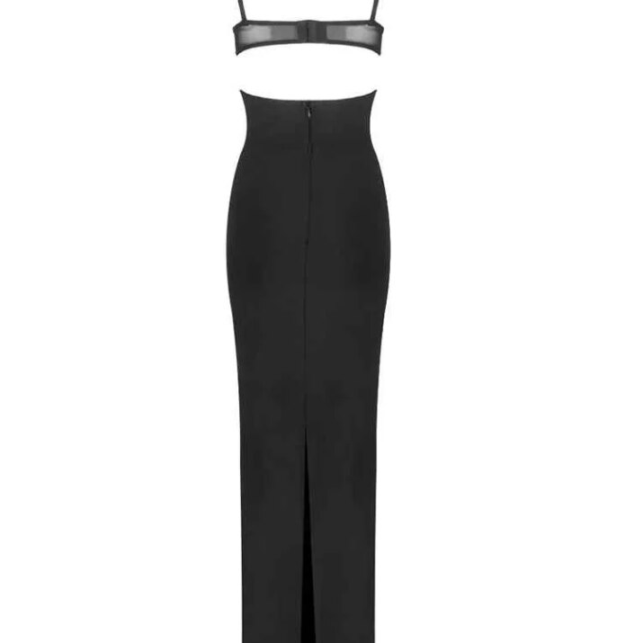 Black Cut-Out Mesh Panel Maxi Dress - Image 8