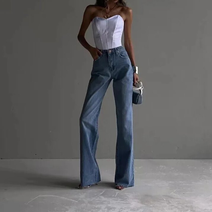 High Waisted Straight-Leg Jeans - high waisted straight