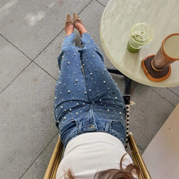 Beaded Straight-Leg Jeans