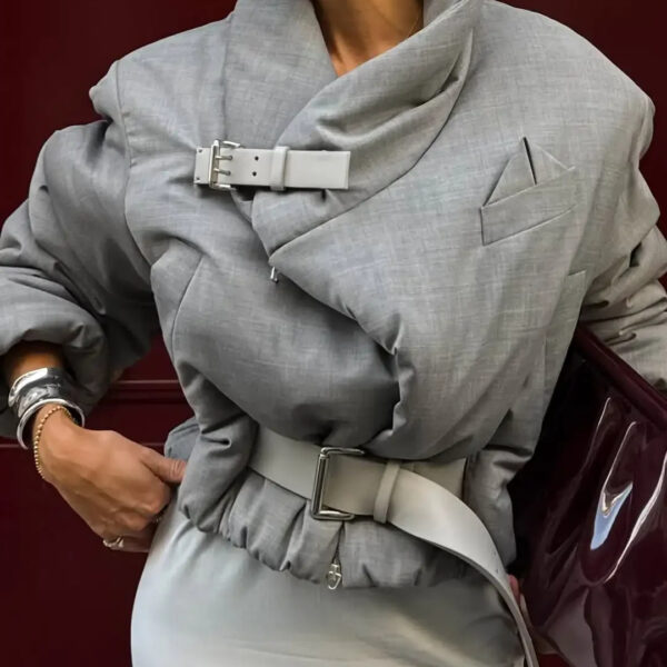 Alternative view of Gray Belted Puffer Jacket