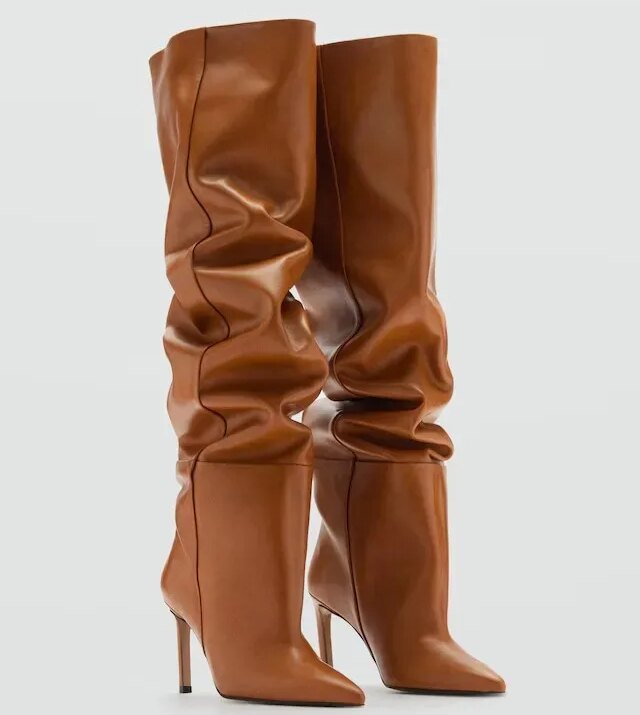 Brown Slouchy Stiletto Boots
