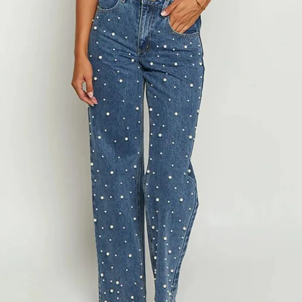 Beaded Straight-Leg Jeans