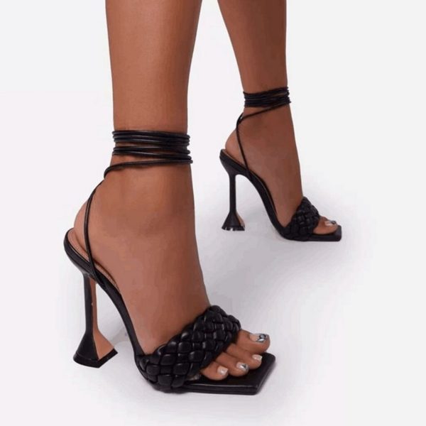 Lace-Up Woven Sculpted Heels