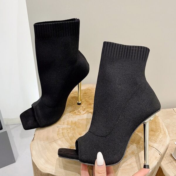 Stiletto Sock Peep Toe Ankle Boots