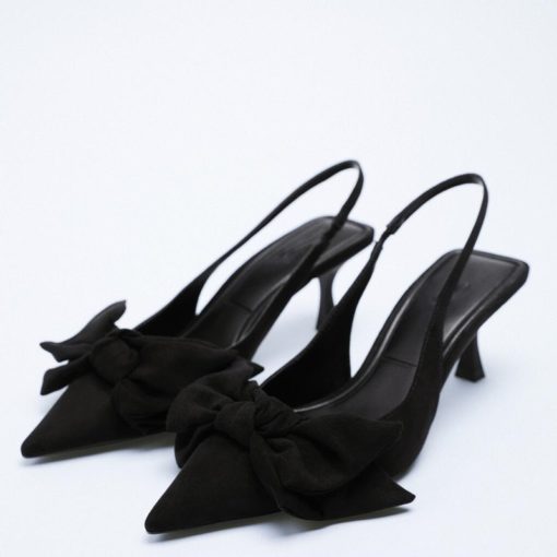 Soft Bow Slingback Pointed Heeled Shoes