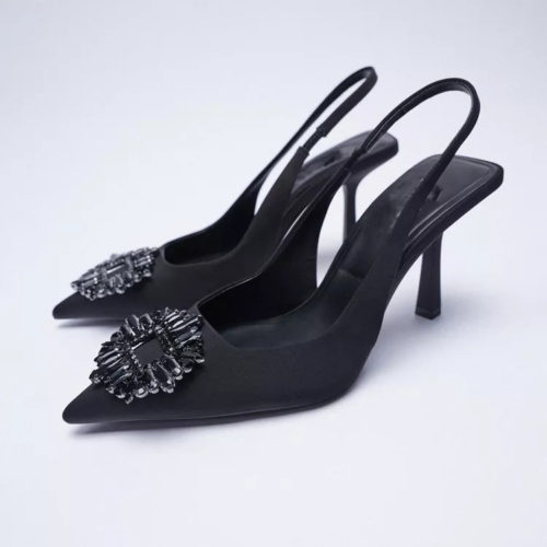 Mid-Heel Embellished Slingback Pumps