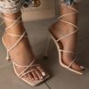 Ankle Lace-Up Square Toe Sandals