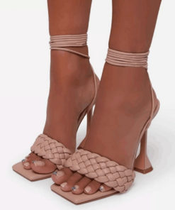 Lace Up Square Toe Woven Sculptured Heel