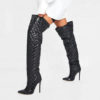 Black Vinyl Padded Thigh High Boots