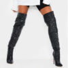 Black Vinyl Padded Thigh High Boots