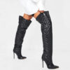 Black Vinyl Padded Thigh High Boots