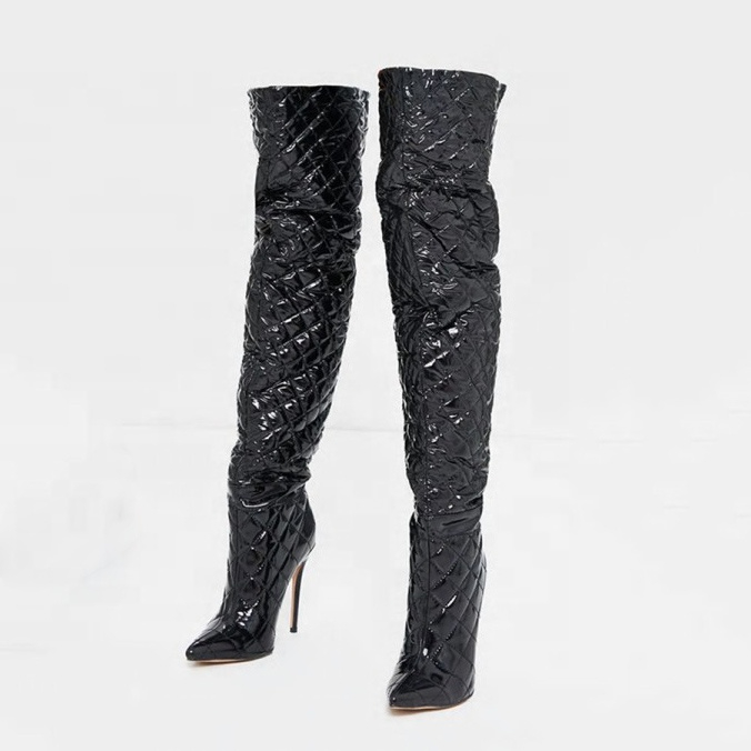 Black vinyl shop thigh high boots