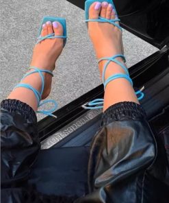 Cross-tied Square-Toe High Heels Sandals
