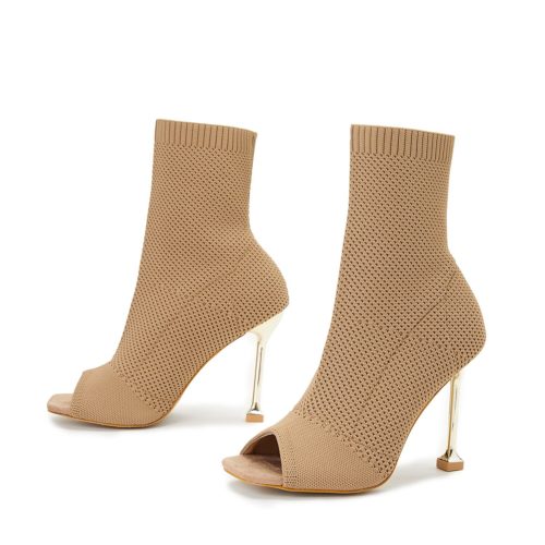 ANKLE SOCK peep toe BOOTS BEIGE