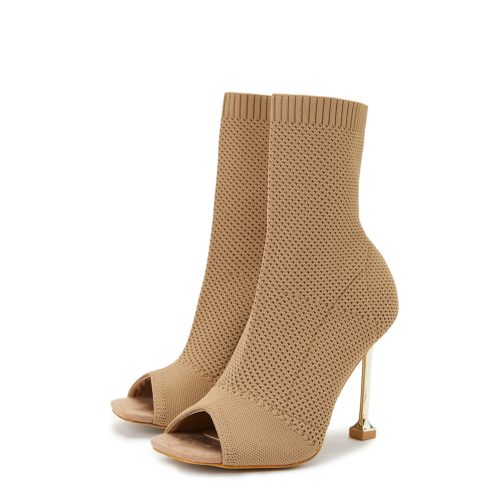 ANKLE SOCK peep toe BOOTS BEIGE