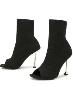 ANKLE SOCK peep toe black BOOTS