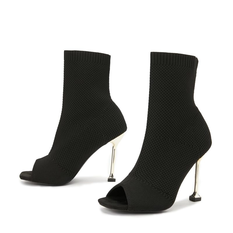 ANKLE SOCK peep toe black BOOTS