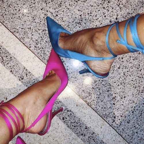 Wrap-Tie Satin Slingback Pumps