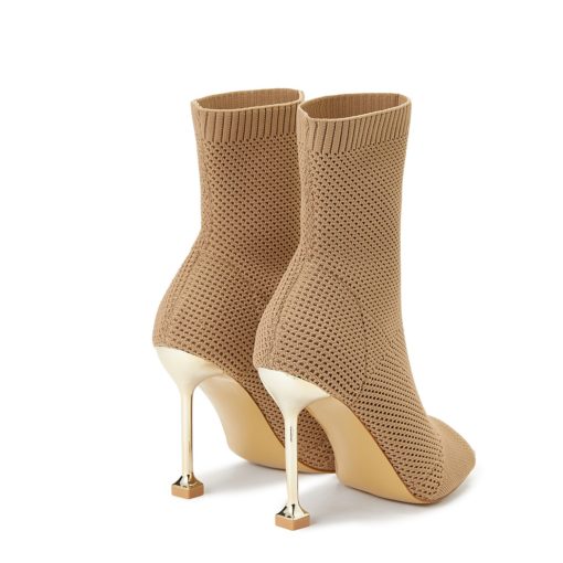 ANKLE SOCK peep toe BOOTS BEIGE