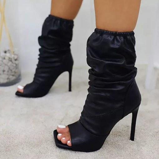 Ruched Peep Toe Stiletto Ankle Boots