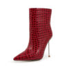 Pointed Toe Croc Ankle Boots in red