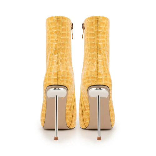 Pointed Toe Croc Ankle Boots in jaune