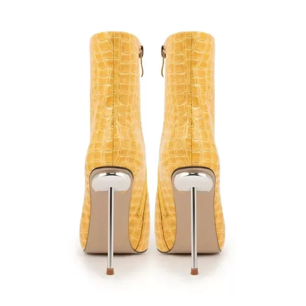 Pointed Toe Croc Ankle Boots in jaune