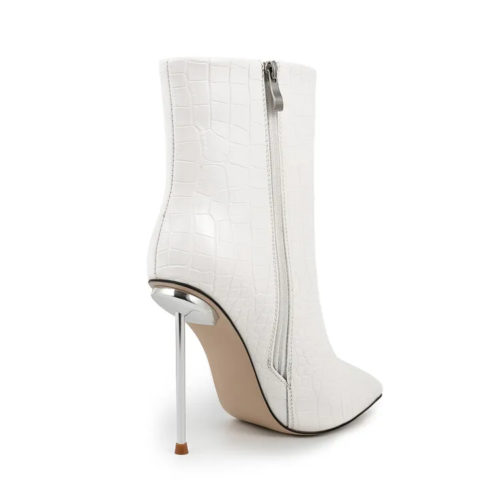 Pointed Toe Croc Ankle Boots in white