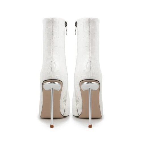 Pointed Toe Croc Ankle Boots in white