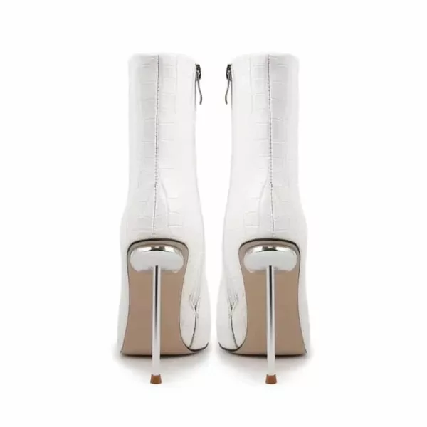Pointed Toe Croc Ankle Boots in white