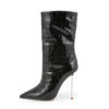 Pointed Toe Croc Ankle Boots in black