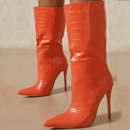 Pointed Heeled Croc Boots
