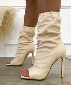 Ruched Peep Toe Stiletto Ankle Boots