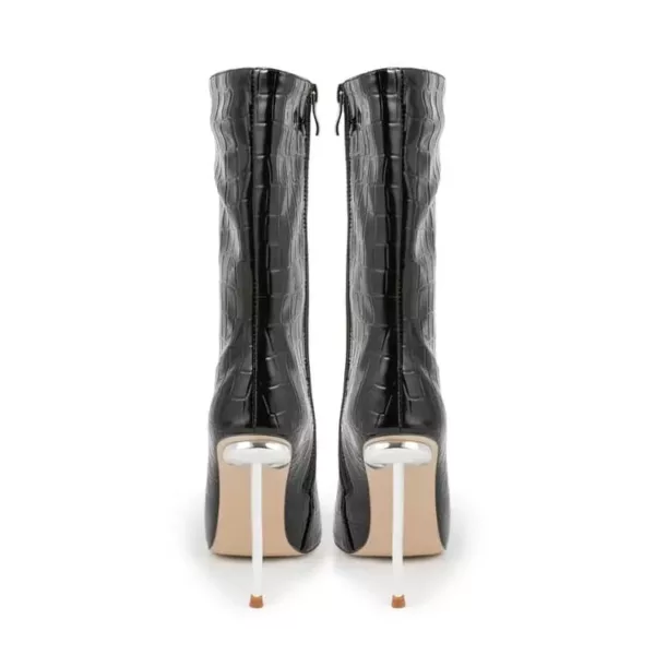 Pointed Toe Croc Ankle Boots in black