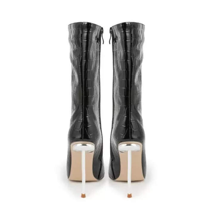 Pointed Toe Croc Ankle Boots in black