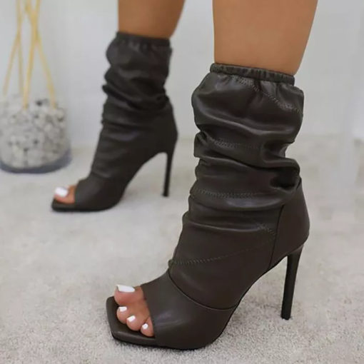 Ruched Peep Toe Stiletto Ankle Boots