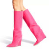 Velvet pink Knee-High Wedge-Heel Boots