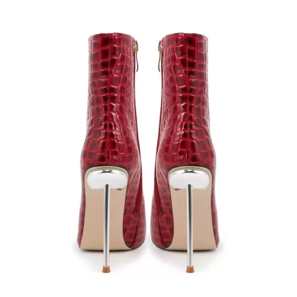 Pointed Toe Croc Ankle Boots in red