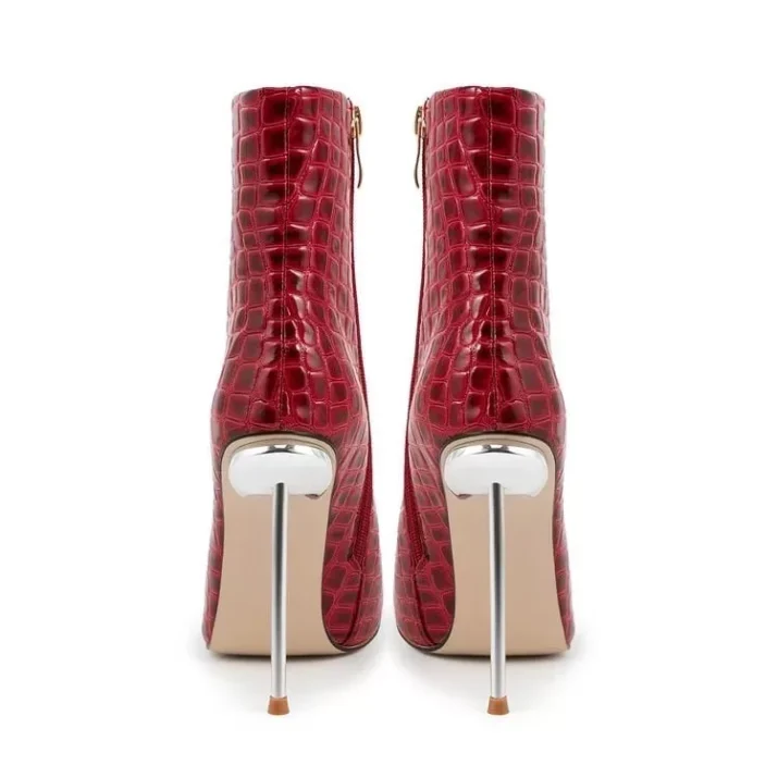 Pointed Toe Croc Ankle Boots in red