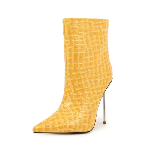 Pointed Toe Croc Ankle Boots in jaune