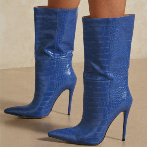 Pointed Heeled Croc Boots